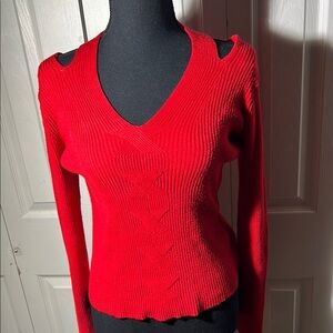 Sofia by Sofia Vergara Bold Red V-Neck Sweater